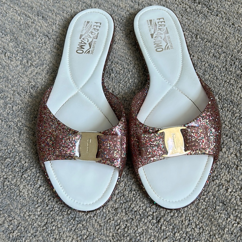 Salvatore Ferragamo jelly glitter slides. Size 8. Worn only indoors few times.